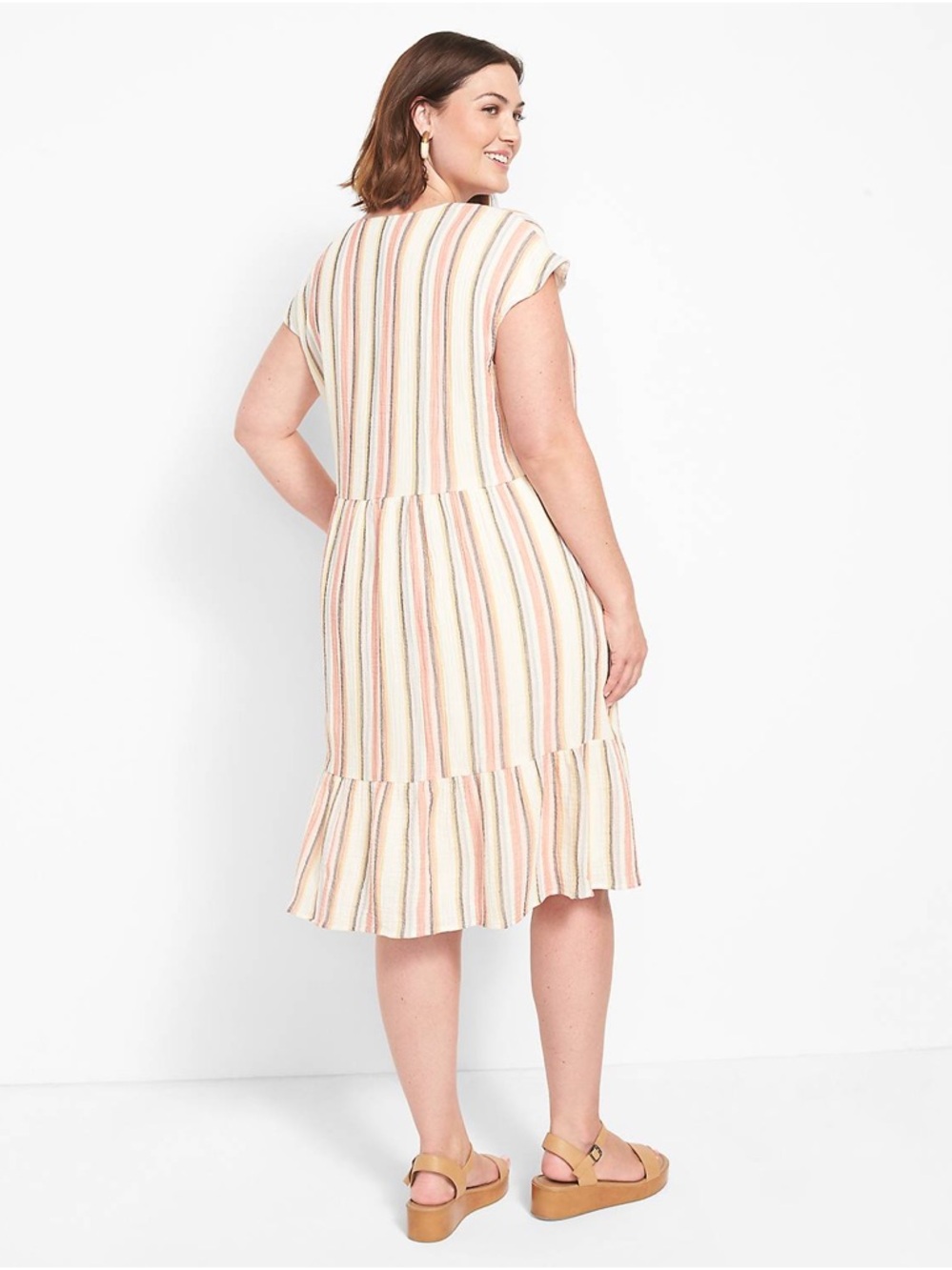 Lane Bryant lace-up swing dress, tiered skirt and hip pockets, 100% Cotton. 18 - Picture 3 of 11